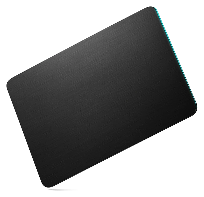 The Cove Signature metal card, a matte graphite finish with an aqua edge